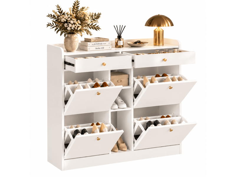  Meuble à chaussures 110x26x100 cm coloris blanc ORWF253010011W - Conforama A