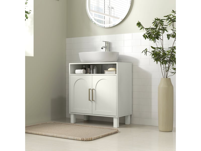  Meuble salle de bain sous lavabo meuble sous lavabo placard 2 portes avec étagère réglable 60 x 30 x 63 cm blanc  - Conforama C