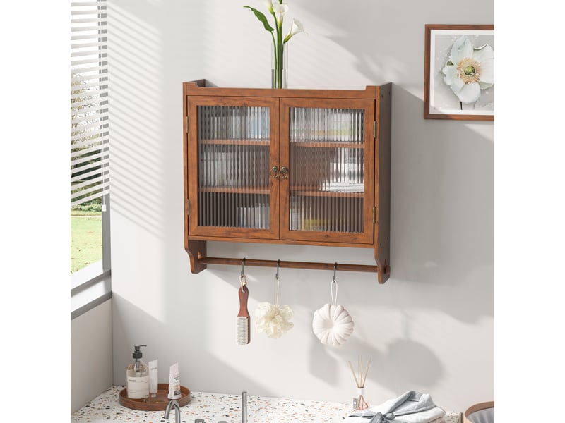  Armoire murale de portes vitrées 63x18x60cm, meuble de cuisine, porte-serviettes, mdf marron  - Conforama D