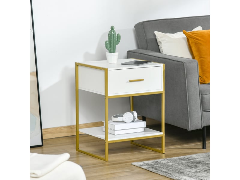  Table de chevet avec tiroir et étagère de rangement pour chambre, salon, bureau, style moderne, 45 x 40 x 60 cm, blanche  - Conforama D