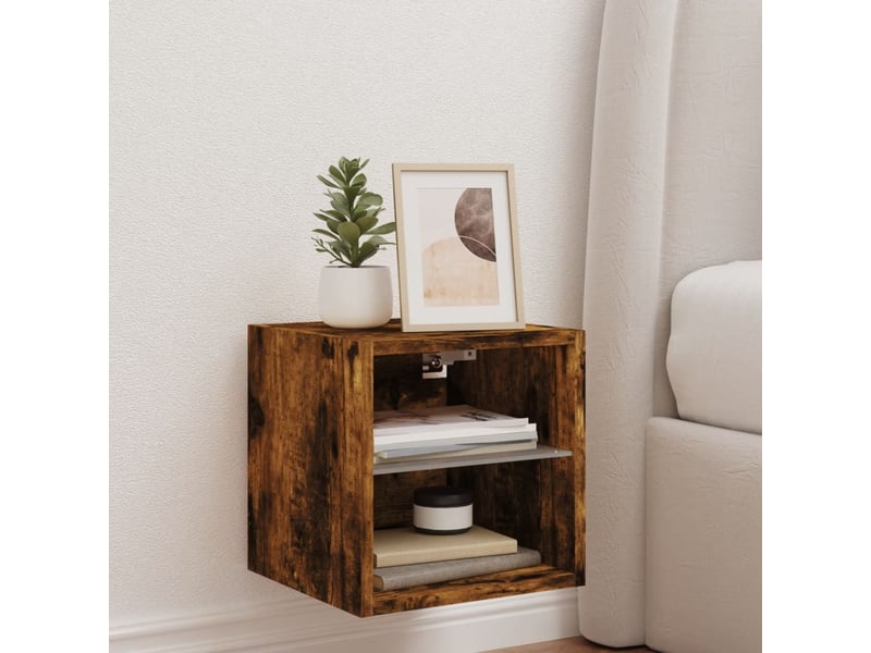  Meuble tv - banc tv - meuble de rangement mural avec lumières led chêne fumé 30x28,5x30 cm  - Conforama D