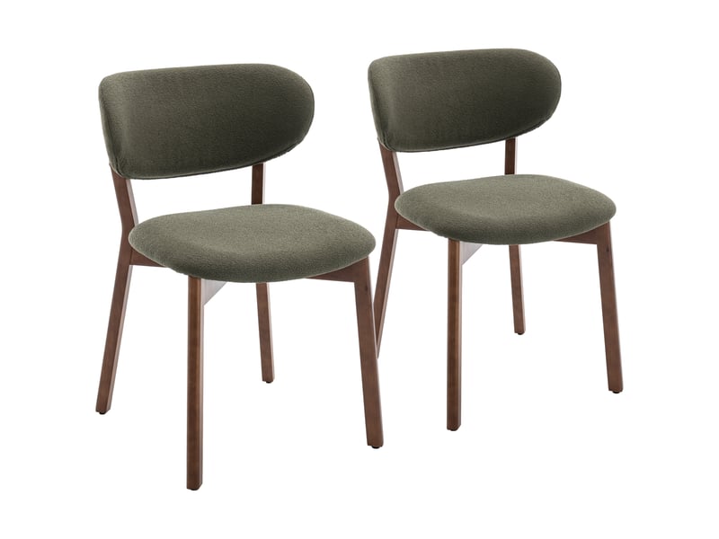  Lot de 2 chaises en bois foncé et tissu boucle vert kaki aura  - Conforama A