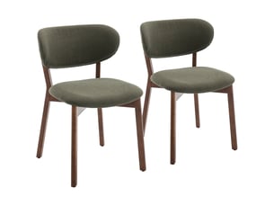 Lot de 2 chaises en bois foncé et tissu boucle vert kaki aura