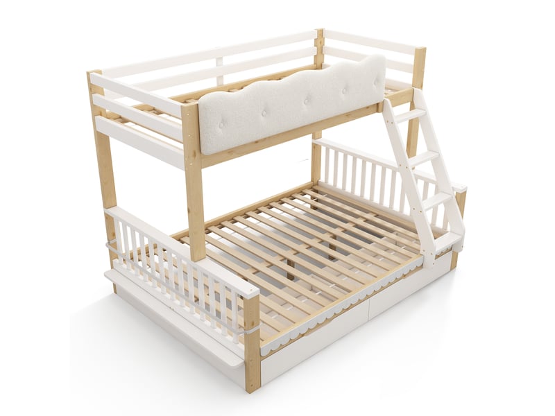Lit superposé 90x200 et 140x200 cm blanc et bois avec 2 tiroirs Fay Lum - Conforama R