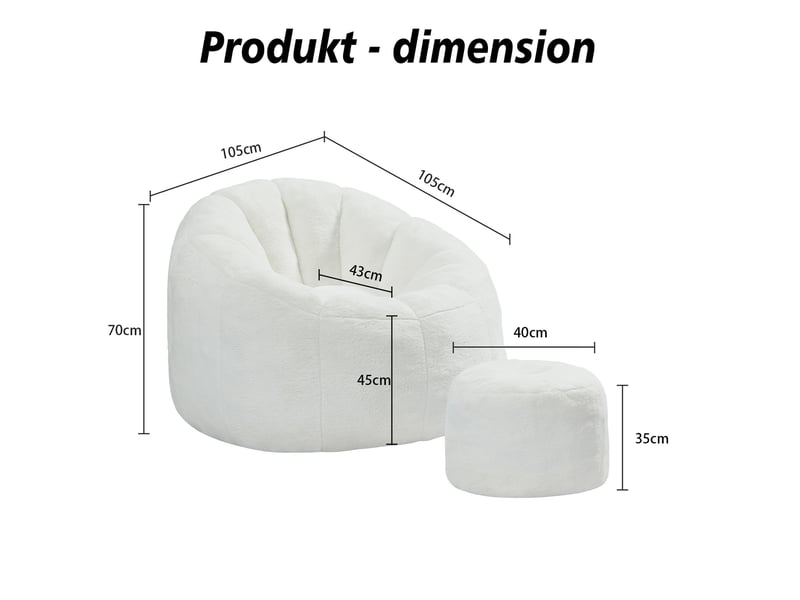 Fauteuil poire modenvie avec repose-pieds, design floral, rembourrage en particules de mousse 30d, blanc cassé, 105 x 105 x 70 cm - Conforama C
