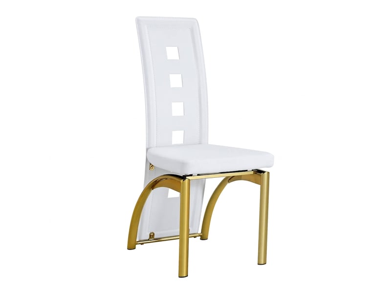  Lot de 2 chaises de salle à manger, chaises blanches et dorées en cuir pu avec dossier ajouré et pieds en métal, 102,5 cm.  - Conforama A