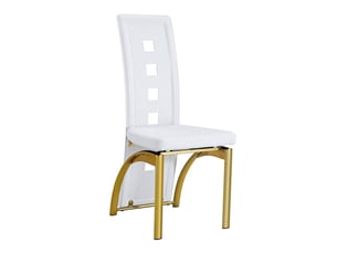 Lot de 2 chaises de salle à manger, chaises blanches et dorées en cuir pu avec dossier ajouré et pieds en métal, 102,5 cm.