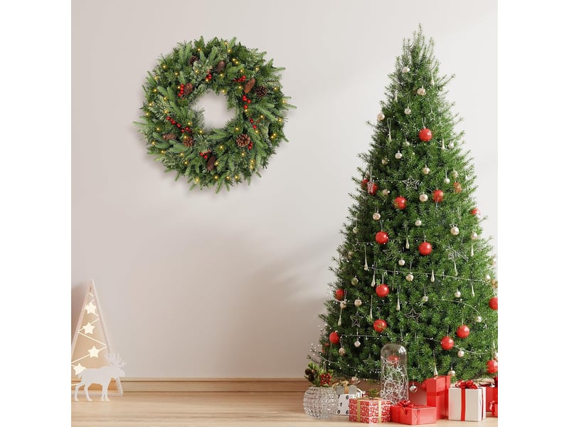  Couronne de noël pré-éclairée 40cm avec pommes de pin – artificielle, pour porte, fenêtre et mur  - Conforama D