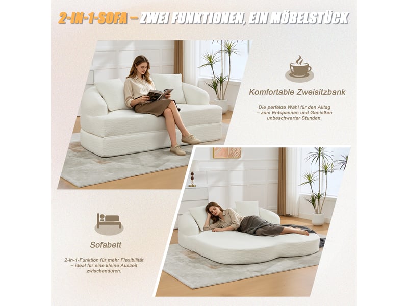  Canapé convertible, canapé-lit, pour chambre, beige, pour salon, en chenille  - Conforama D