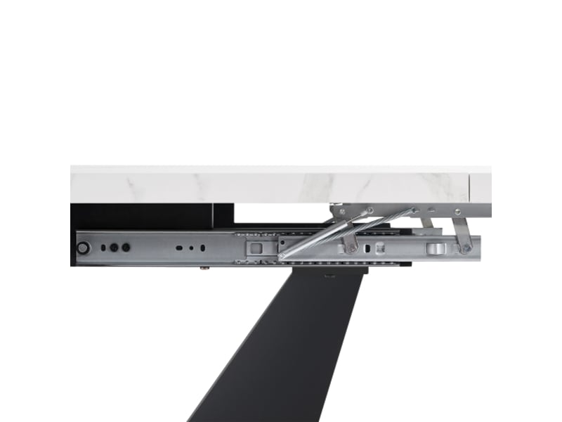  Table à manger télescopique extensible 99-159×75 cm – gain de place, plateau blanc en v, design flexible, bureau  - Conforama E