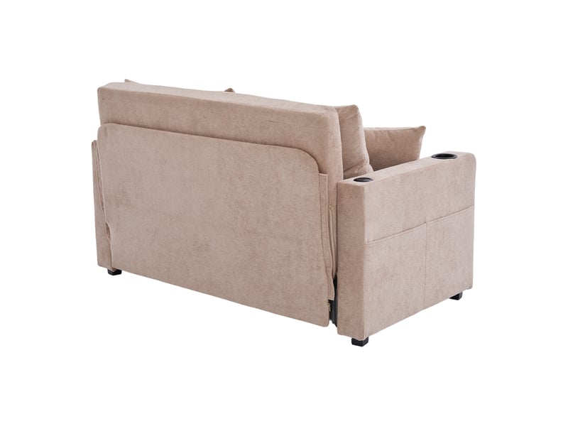  Canapé de salon, canapé chenille – en chenille, avec accoudoirs, porte-gobelets, kaki, port usb  - Conforama B