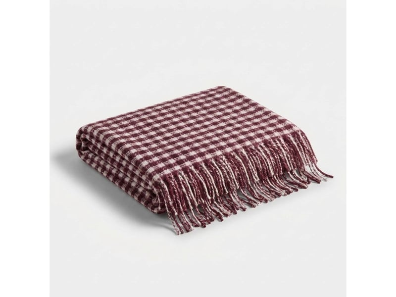  Couverture double en coton avec franges 220 x 180 ekose b - bordeaux  - Conforama A