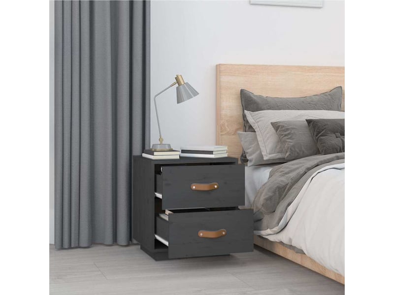 Lot de 2 tables de chevet - cabinet de chevet - table de nuit gris 40x34x45 cm bois de pin massif  - Conforama C