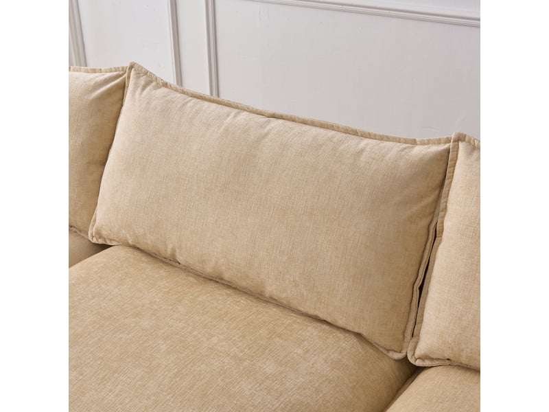  Canapé d'angle chenille 3 places avec méridienne et pouf, couleur café clair, structure bois massif  - Conforama R