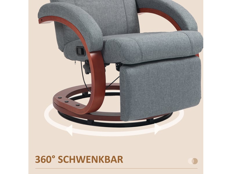  Fauteuil relax pivotant avec dossier inclinable et repose-pied, accoudoirs en bois, en polyester gris  - Conforama E