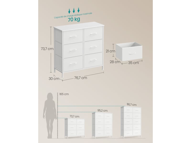  Commode de rangement 30 x 76,7 x 73,7 cm 9 tiroirs pratique moderne pour chambre entrée salon en mdf blanc 12_0013040  - Conforama B