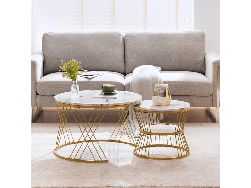  Table basse gigogne effet marbre blanc lot de 2 tables rondes 70 cm  - Conforama B