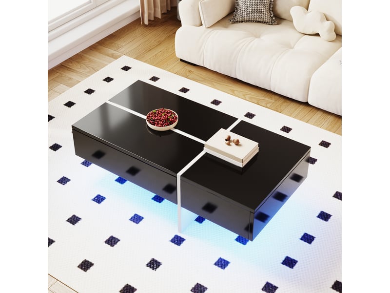  Table basse 100x50x34,5 cm, 3 tiroirs et led, panneau de particules, noir et blanc  - Conforama D