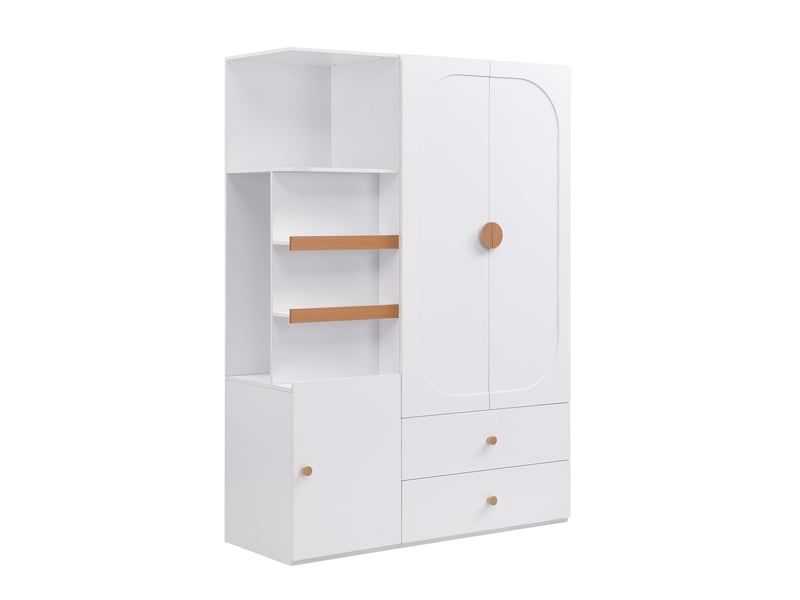  Armoire de rangement modenvie 125 x 50 x 180 cm avec penderie, tiroirs et étagères ouvertes en mdf blanc et naturel  - Conforama A