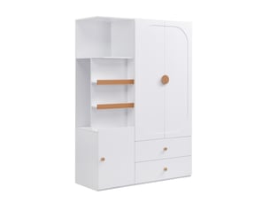 Armoire de rangement modenvie 125 x 50 x 180 cm avec penderie, tiroirs et étagères ouvertes en mdf blanc et naturel