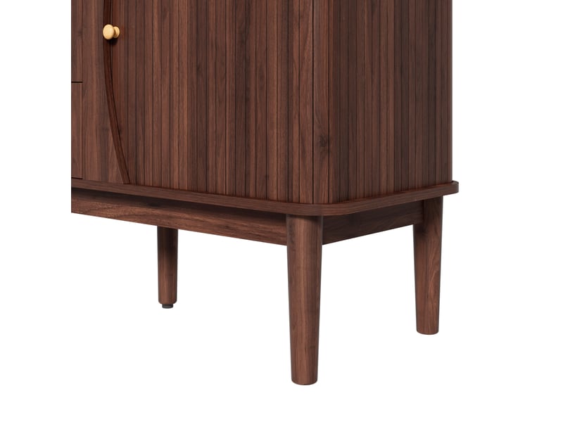  Buffet 141 x 40 x 77 cm avec 3 tiroirs en rotin et 2 portes coulissantes, étagères réglables, mdf coloris noyer  - Conforama D