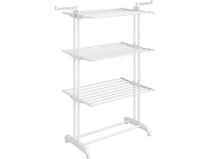 Séchoir à linge mobile pliable 63,5 x 128 x 173 cm grande capacité avec roulettes intérieur extérieur en acier blanc 12_0010770