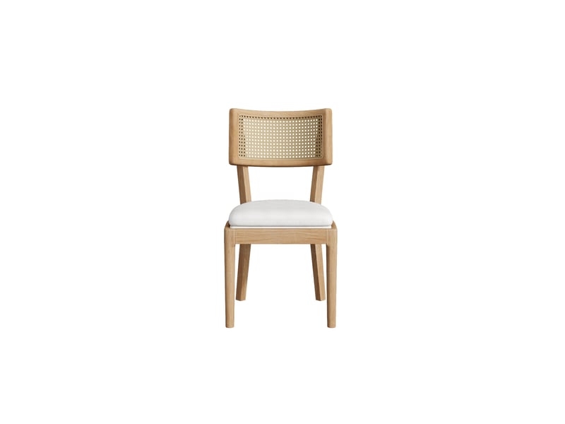  Lot de 4 chaises repas 58x50x88 cm avec dossier rotin assise lin mousse densité élevée bois moderne bois naturel  - Conforama R