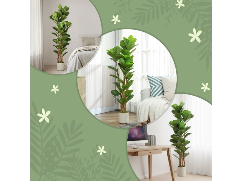  Plante artificielle ficus lyrata 50x50x150 cm – vert – 71 feuilles et tiges flexibles en pot blanc  - Conforama D