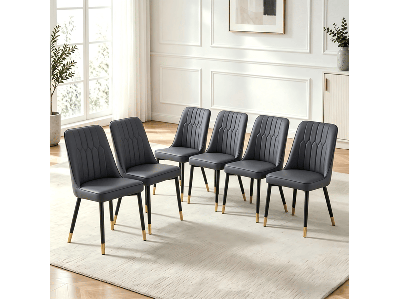 Lot de 6 chaises de salle à manger noires en simili cuir pu, pieds métal noir - Conforama B