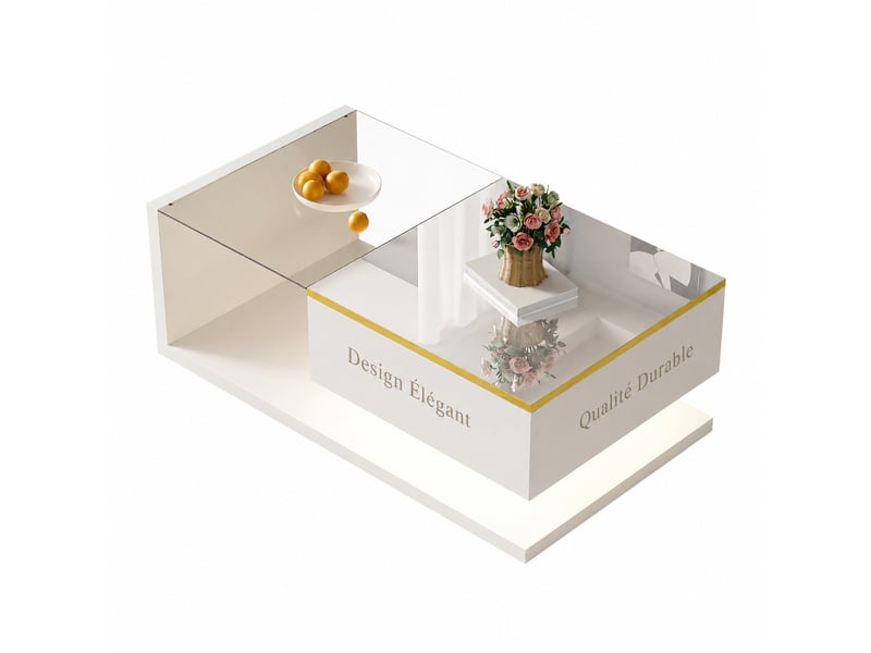  Table basse rectangulaire blanche brillante avec éclairage led, 90 x 50 cm  - Conforama A