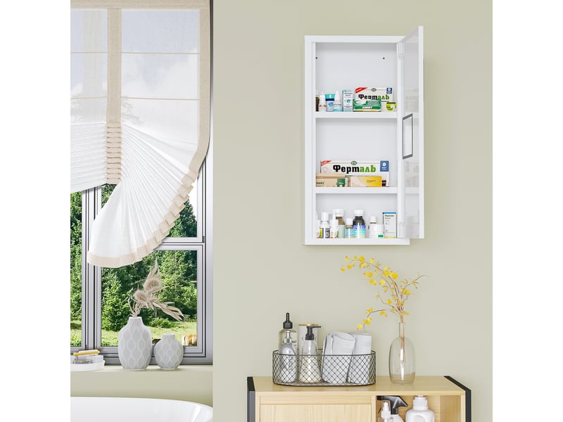  Armoire à pharmacie murale 2 étagères 3 niveaux avec porte aimantée métal 30 x 12 x 60 cm blanc  - Conforama D
