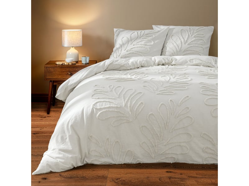  Parure de lit 240 x 220 cm 100% coton tufté anouk + drap housse 140 x 190 cm blanc  - Conforama B