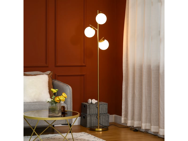  Lampadaire moderne à 3 points lumineux en acier et verre, ø 27 x 159 cm, doré  - Conforama C