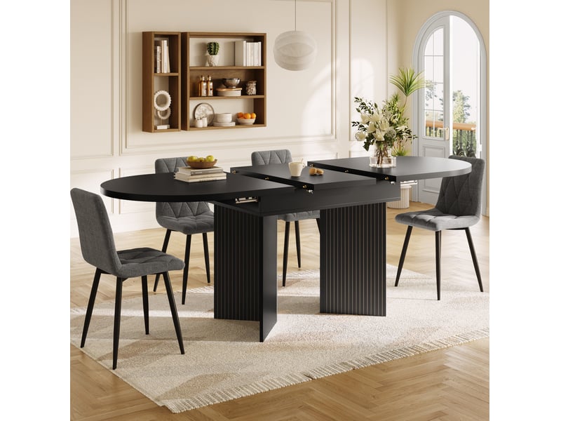 Table à manger extensible 120-160x80 cm - table ovale pour cuisine et salon, mdf noir  - Conforama B