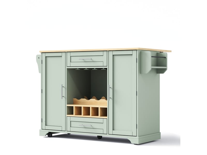 Desserte de cuisine 138 x 45 à 70 x 92 cm vert antique en mdf, plan de travail rabattable et rangement  - Conforama D
