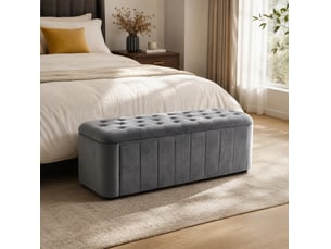 Banc coffre 132x47,5x44 cm, format compact, rangement et assise confortable, velours, pour chambre et salon, gris foncé