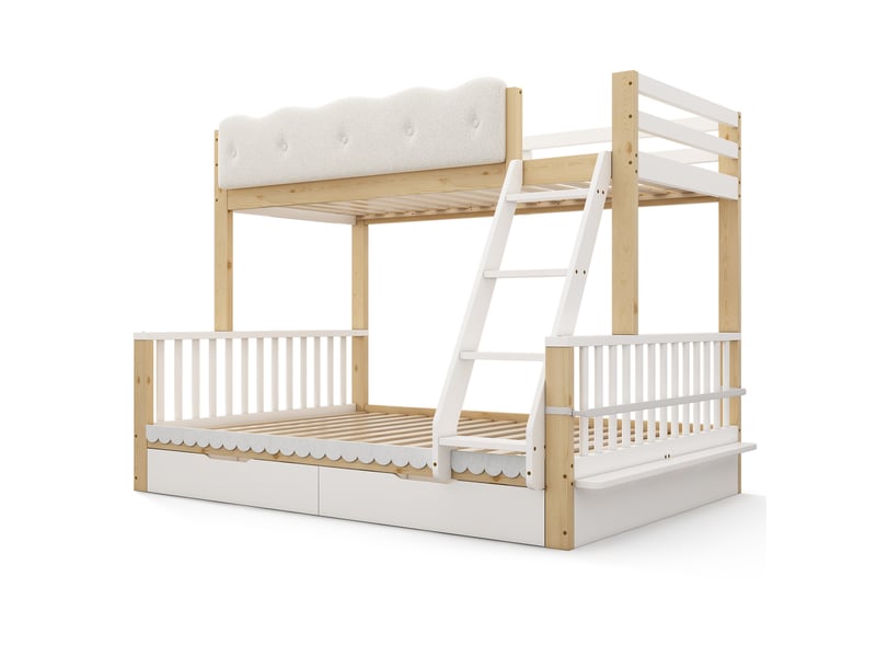 Lit superposé enfant 90x200140x200 cm blancchêne avec 2 tiroirs, porte-revues et garde-corps Fay Lum - Conforama E