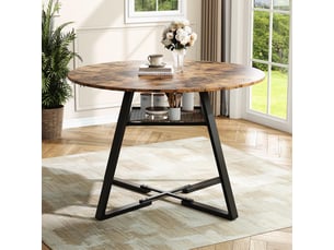 Table à manger ronde - 120x120x75cm - table de cuisine industrial vintage 4-6 personnes avec rangement en métal - marron
