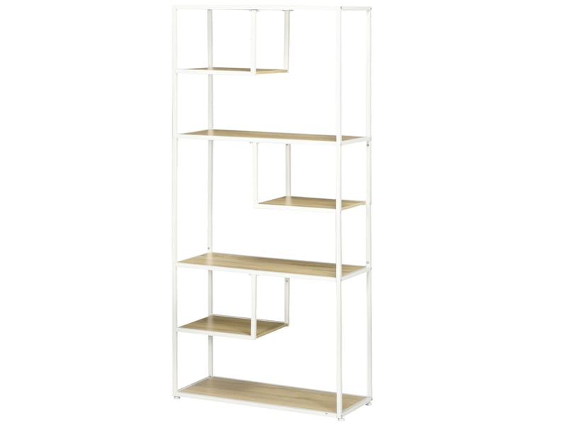  Bibliothèque étagère de rangement à 7 niveaux cadre en acier style industriel 83 x 34 x 180 cm chêne  - Conforama B