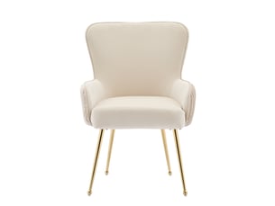 Lot de 6 chaises en velours beige avec accoudoirs, pieds métal doré réglables, soutien lombaire