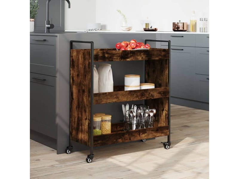  Desserte de cuisine, chariot de rangement chêne fumé 70x30x82 cm bois d'ingénierie  - Conforama D