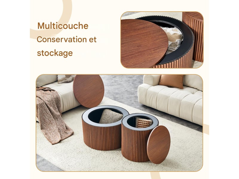  Lot de 2 tables basses gigognes rondes en mdf coloris noyer avec rangement - pangivo  - Conforama D