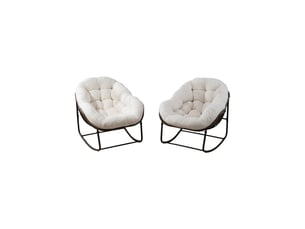 Fauteuil à bascule extérieur en résine tressée blanc avec coussin rembourré, pour terrasse et jardin