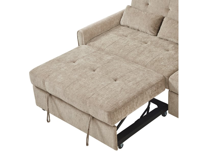  Canapé droit convertible 3 places, en tissu chenille, dossier 3 positions (90/145/180°), couchage extensible, 176x145x83cm, marron  - Conforama E