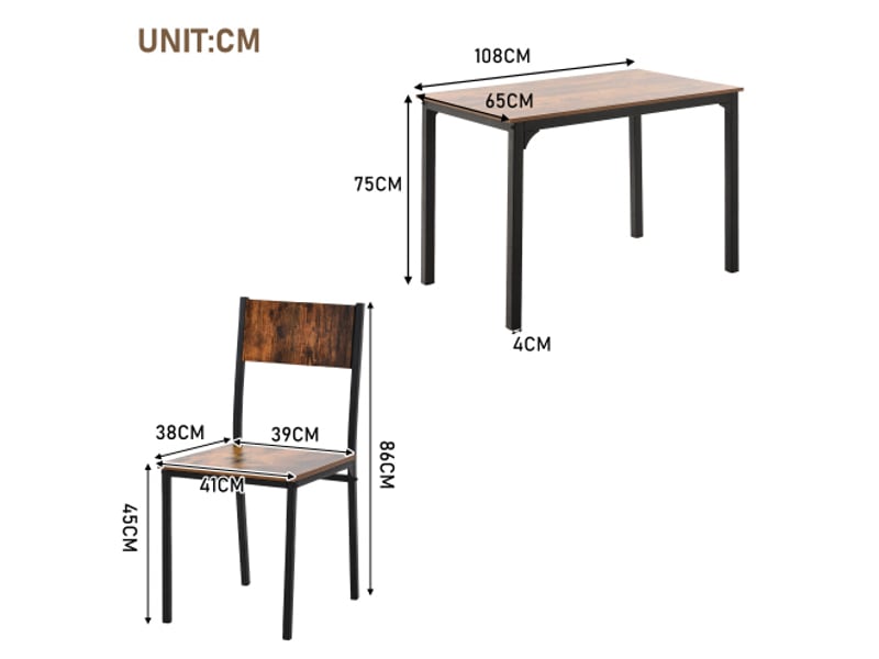  Ensemble table et 4 chaises de salle à manger marron vintage, format compact avec rangement sous plateau  - Conforama C