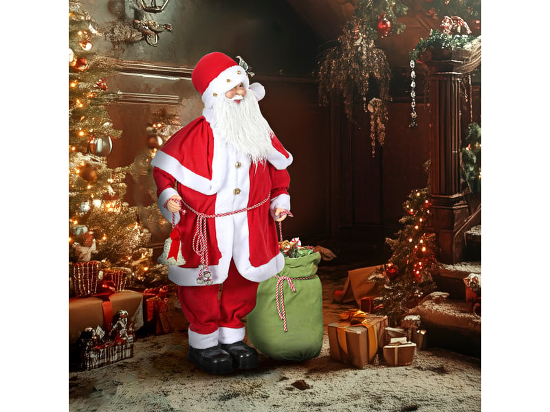  Figurine de père noël, debout de père noël rouge traditionnelle 140 cm avec sac de cadeaux, effets sonores et cloche  - Conforama D