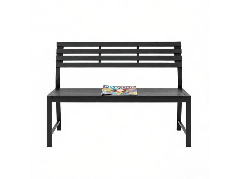  Banc de jardin extérieur 115 x 55 x 85 cm avec dossier, métal noir et lames ps  - Conforama A