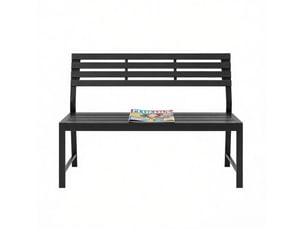 Banc de jardin extérieur 115 x 55 x 85 cm avec dossier, métal noir et lames ps