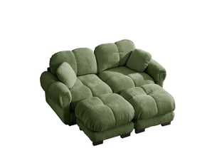 Canapé modulable, canapé 2 places, en chenille, vert, avec pouf, adapté à l'espace de vie, pour salon