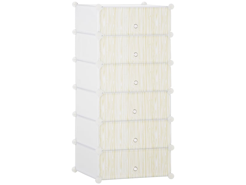  Armoire à chaussures modulable, meuble de rangement avec 6 cubes empilable en plastique, 49 x 36,5 x 108 cm blanc  - Conforama A